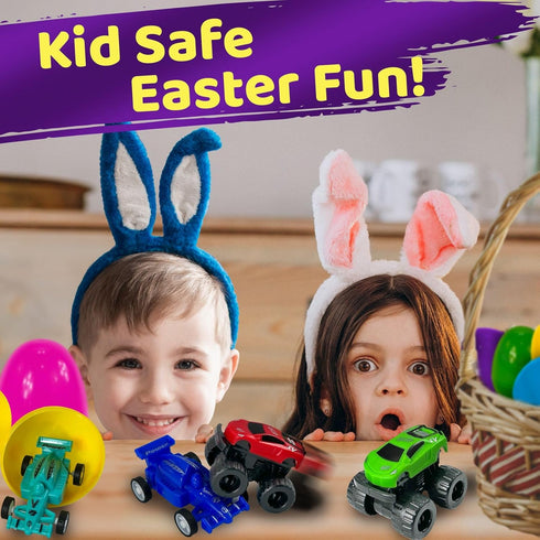 stargo 8 Pack 3.2" Colorful Prefilled Easter Eggs bulk with Racing Mini Car Vehicles - Pull Back Cars | Plastic Easter