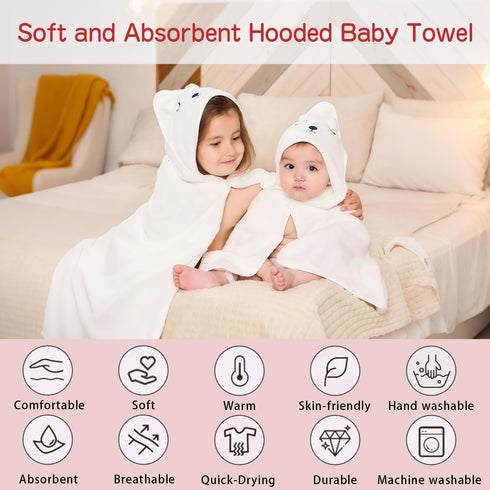 SERENIFIA Set, 32x32 Inch 4 Hooded Baby Towel Absorbent Bath Towels, PCS Soft Hooded Towels, Perfect for Newborns