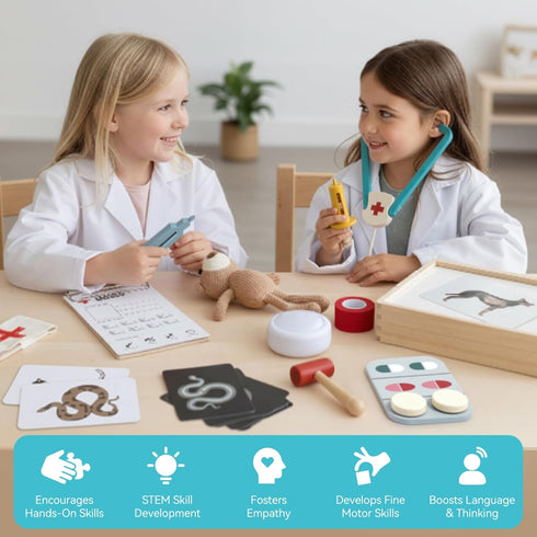 3-5, Doctor Kit for Toddlers Pet Vet Pretend Play Toys for Kids, with X-Ray, Wooden Light Box, Medical Tools, STEM