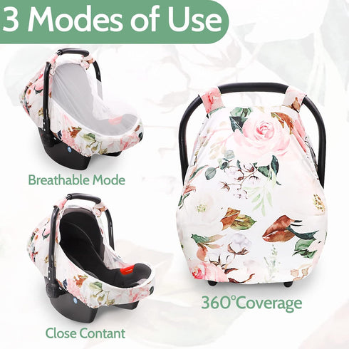 Cozy Car Seat Covers for Babies Girl Boy, Sun & Bug Cover, Infant Carseat Canopy Newborn Stroller Carrier Cover