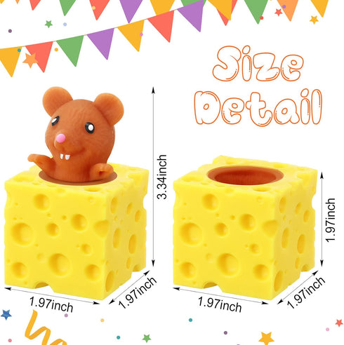 6 Pack Cheese Toy Stress Cheese Rat Toy Mice in Cheese Sensory Anxiety Relief Office Toy Ball Fidget Toys for Birthday Stress Relief Gifts Party Favors, Grey Brown White