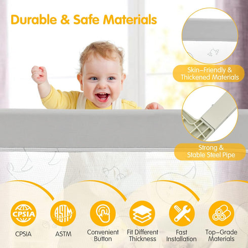 70'' BABY JOY Bed Rails for Toddlers, Extra Long, Height Adjustable Kids Rail Guard w/Double Safety Lock