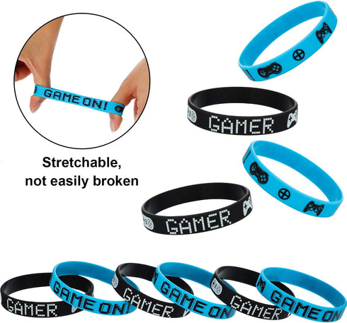 JOVITEC 48pcs Gaming Party Favors Bands, Video Game Rubber Bracelet, Video Party Wristbands Supplies