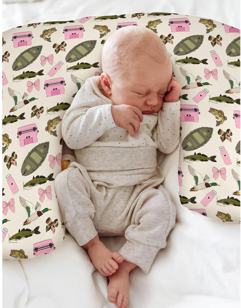 Summer Country Pink Fishing Hunting Girly Baby Nursing Pillow Covers for Girl Boats Bass Fish Duck Bows Nursing