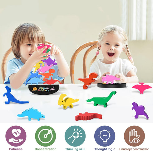 FFTROC Montessori Dinosaur Toys for 2-4 Year Old Boys, Wooden Stacking Balancing Block Sets for Kids
