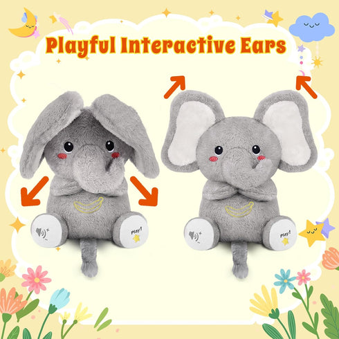 BRICHOEE Breathing Stuffed Animal, Soothing Elephant Stuffed Animal with Moving Ears, Breathing Motion, Calming Sound