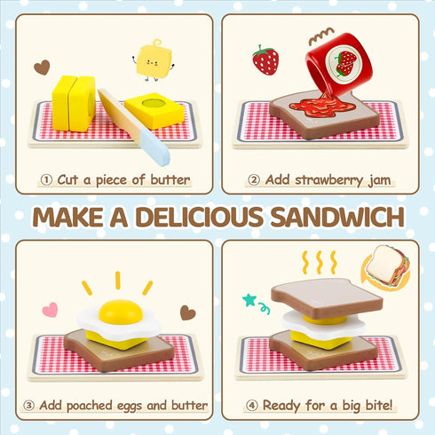 1-3 1 2 3, 2-4 Airlab Play Kitchen Accessories Toddlers Wooden Pop-up Toaster Toy Play Food Kids Age Bread, Butter