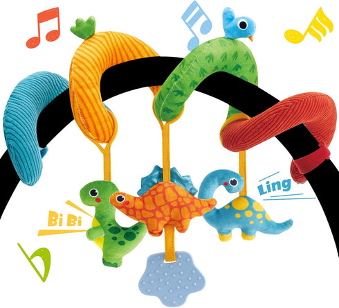 hahaland Car Seat Toys for Babies 0-6 Months - Rattle, Mirror, Crinkle, Squeaky Developmental Travel Toys for Infants