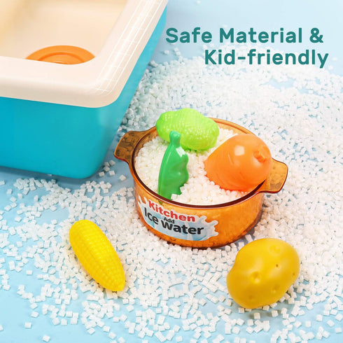 CUTE STONE Play Kitchen Sink Toys with Upgraded Real Faucet, Play Cooking Stove, Cookware Pot and Pan,Play Food, Color