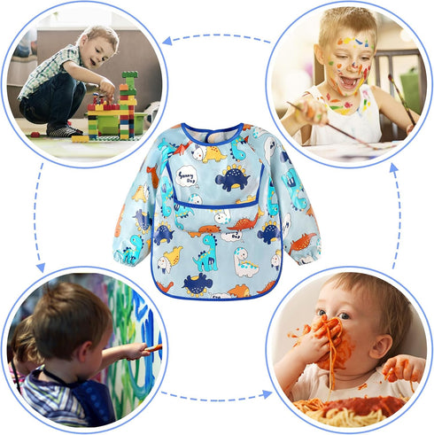 Accmor 4-Pack Waterproof Long Sleeve Bibs for Toddlers - Ideal for Mess-Free Feeding