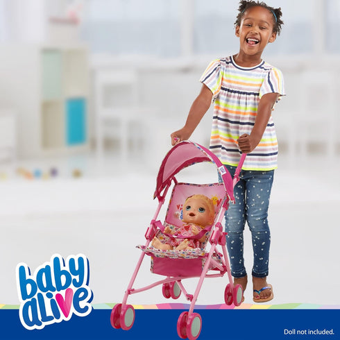 Baby Alive Doll Stroller, Pink & Rainbow, Fits Dolls Up to 24", with Canopy & Storage Basket for Kids