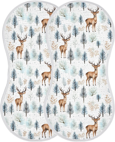 KEIGE 4Pcs Girls,11x22in,A110943 Woodland Deer Burp Cloth,Unisex Large Absorbent Soft Cotton Muslin Burping Cloths