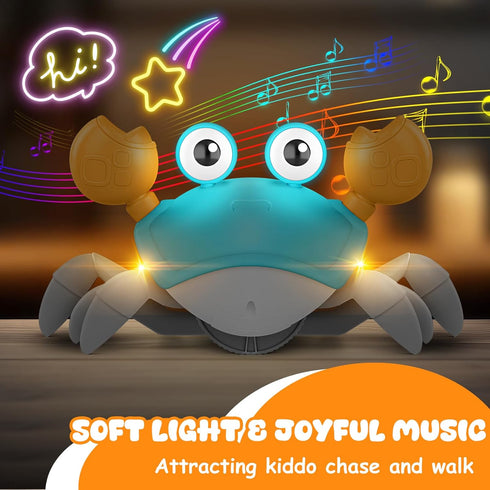 Crawling Crab Baby Toy - Light-Up Walking Dancing Moving Crab with Music & Obstacle Avoidance, Tummy Time Gifts for