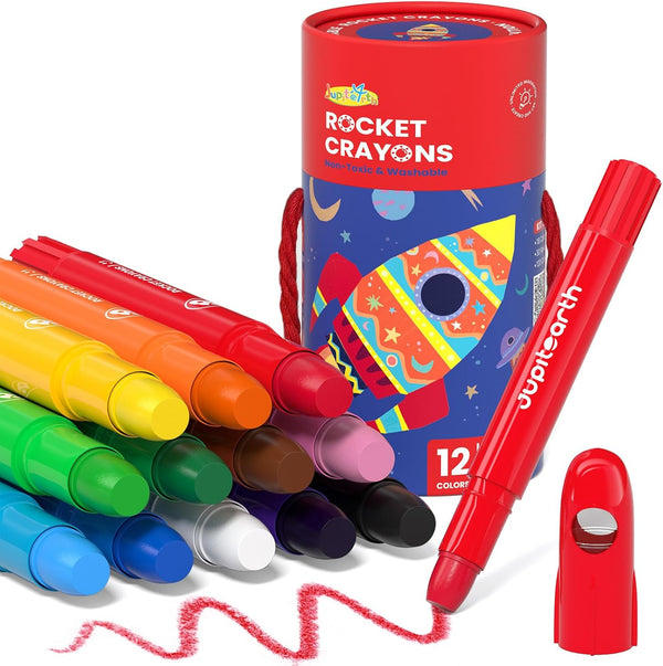 JUPITEARTH 12 Colors Twist Crayons for Toddlers 1-3, Non-Toxic Washable Crayons for