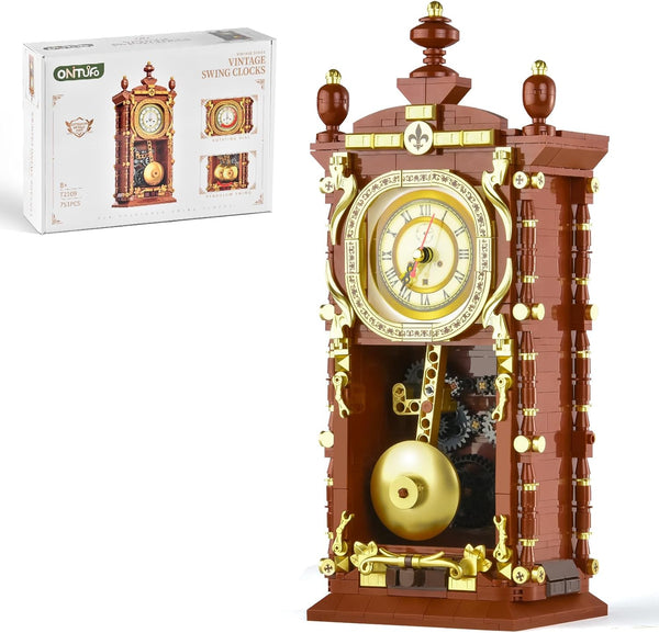 ONITUOFO Retro Clock Building Set for Adults,Vintage Pendulum Clock Model with Rotating Gears,Home