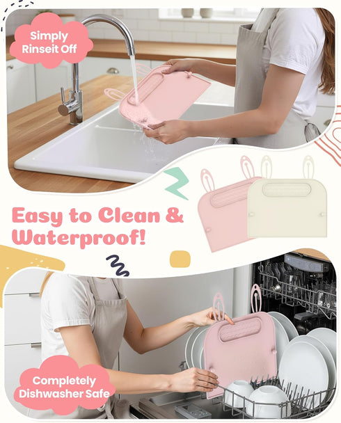 Captainbear 2Pack Silicone Placemats for Baby&Kid, Stain-Proof Non-Slip Baby Place Mat for Restaurant Highchair& Home