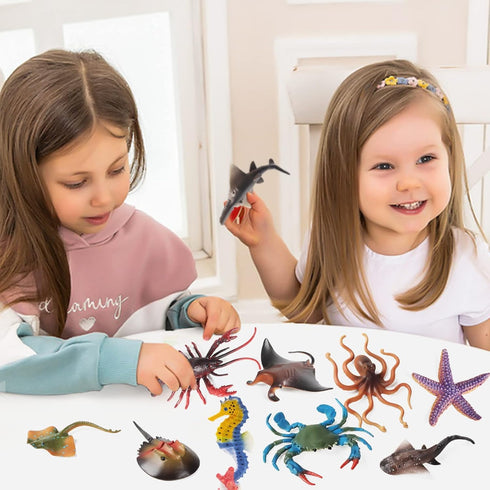 10Pcs Ocean Animals Toys Figures, Large Plastic Sea Creature Figurines Seahorse Starfish Crab Lobster Octopus Devilfish