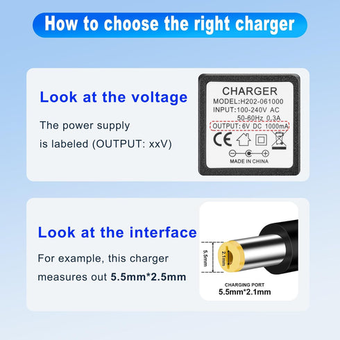 Cilehall 6V 6 (6v Charger for Kids Ride On Car Toys, Volt Battery Charger for Flybar Bumper car/Wrangler SUV Kid Trax