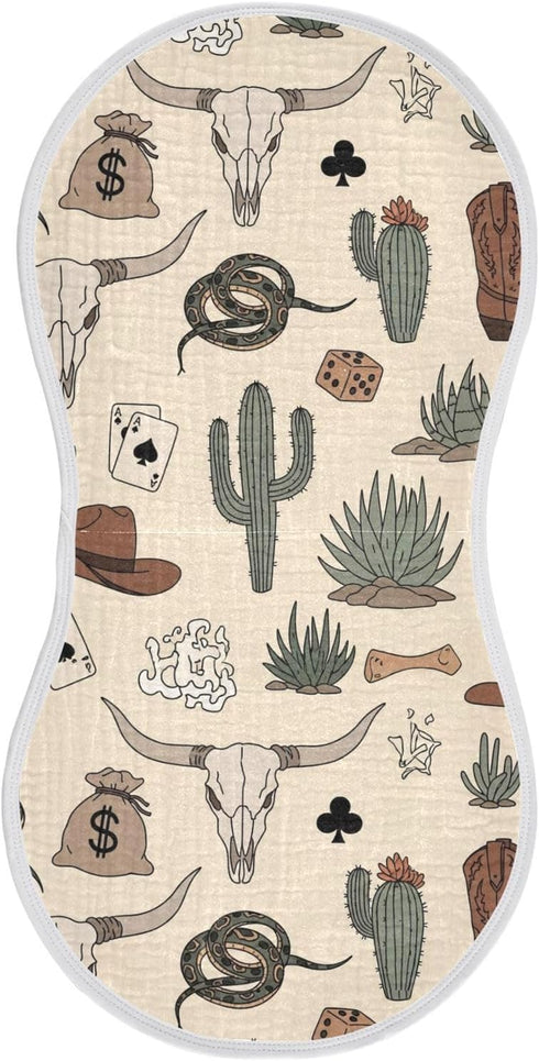 Emelivor Set 4 Western Cowboy Gray Pattern Muslin Burp Cloths for Baby Super Soft Baby Burp Cloths of Absorbent Baby
