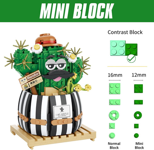 MEIEST Mini Bulbous Cactus Building Blocks Set, Creative DIY Unique Home Decoration, Artificial Flowers Plant