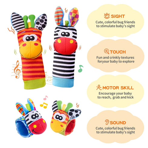 Baby Wrist Rattles Foot Finder Socks Set, Infant Rattle Socks and Hand Rattles for Babies 0-6 Months