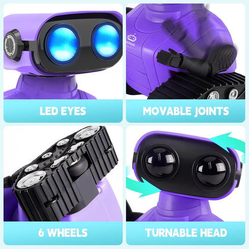 Rechargeable Emo Robot Toy, Remote Control Robot with Auto-Demonstration, Smart Robot Gift for Kids Age 3+ Purple