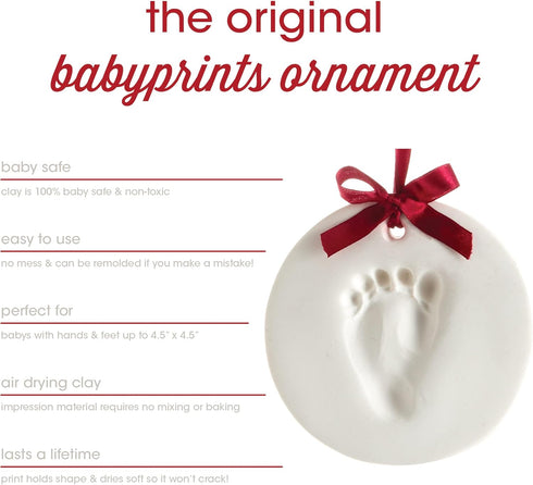 Pearhead Babyprints Baby's First Handprint or Footprint Ornament Kit, Easy No-Bake DIY Clay Impression Kit, Pack of 2