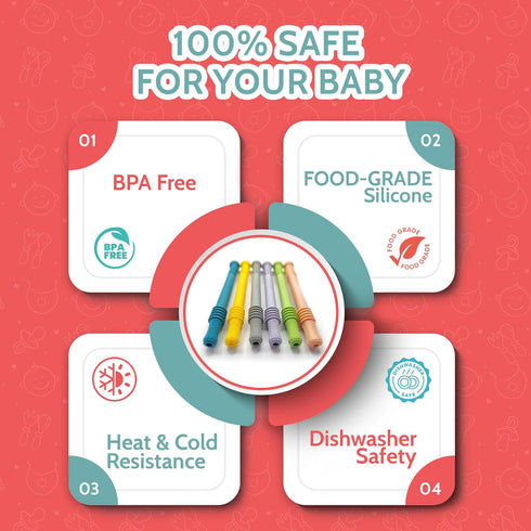 36+ 6-Pack Bebecan Teething Sticks for Babies Months Super Soft Silicone Teething Aids, Infant Oral Soothing Relief