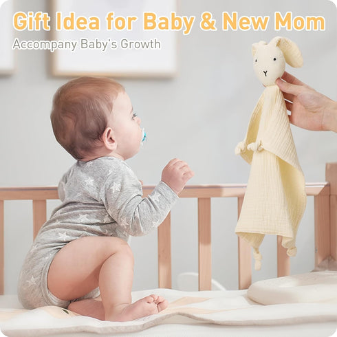 Newborn Baby Loveys Security Blanket Muslin Soft & Breathable,Organic Cotton Bunny & Lion Lovies for Baby New Born Boy Girl Unisex Baby Unique Neutral Presents for Babies Newborn Toddler by Knirose