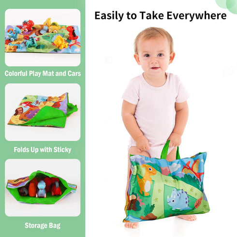 ALASOU 7 PCS Dinosaur Fantastic Creatures Toys with Playmat/Storage Bag | Baby Car Toys for 1 Year Old Boy