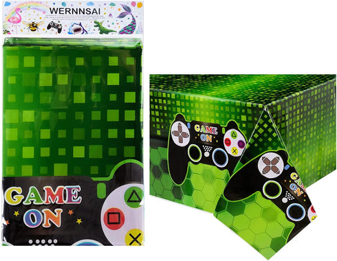 WERNNSAI Video Game Table Covers - 2 PCS, 108'' x 54'' Disposable Plastic Tablecloth for Kids Party Decoration