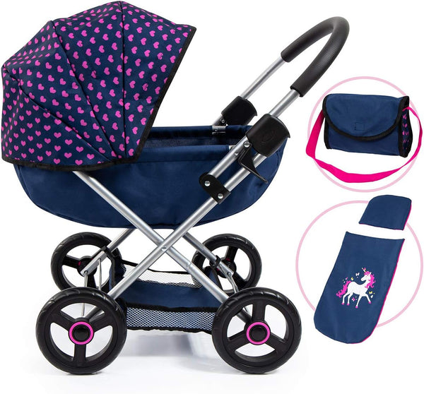 Bayer Dolls 4-in-1 Toy Baby Doll Pram Stroller Cosy Set - Fits Dolls Up to 18" (Blue/Purple)
