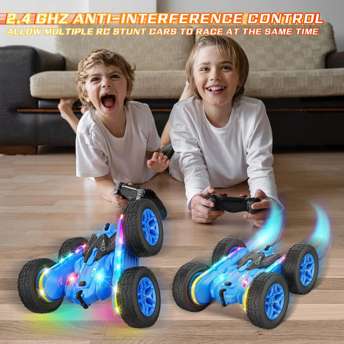 360 4WD Terucle Remote Control Car, Rc Cars Stunt Toys New Upgraded Strip Lights and Headlights Toys Double-Sided