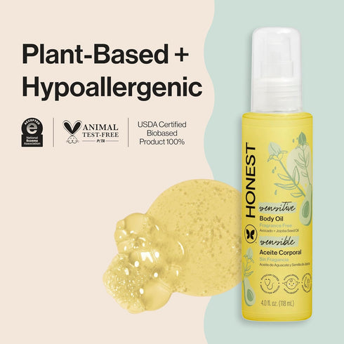 4.0 oz The Honest Company Fragrance-Free Moisturizing Body Oil, Nourish Soothe Baby's Skin, Plant-Based, Hypoallergenic