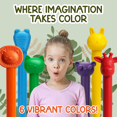 6 4-8 TinyGeeks Animal Shaped Crayons - Non Toxic Crayons for Toddlers - Washable - Perfect for Kids Ages - Easy