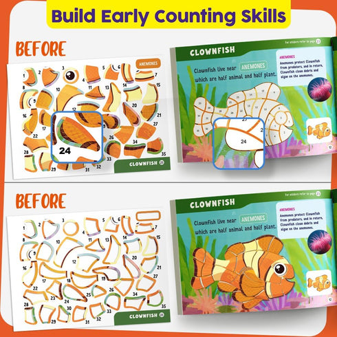 30 4-8 Funcils Paint by Sticker & Number for Kids - Color by Sticker Paint Book | Travel, Airplane, Car Activities