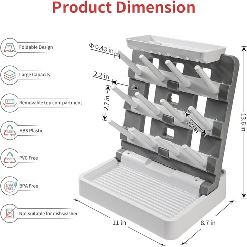 Countertop-Holds 12 Baby Bottle Drying Rack, Vertical Standing Bottle Drying Rack Holder-Space Saving Baby Bottle