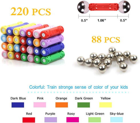 308Pcs Magnetic Building Sticks Blocks, Educational STEM Toys for Kids and Adults, 3D Construction Toy with Storage Bag