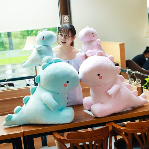 Cute Pink Dinosaur Plush Toys, Fat Stuffed Animals Dolls, Soft Dino Plushie, 12 inch Birthday Gifts for Kids Boys Girls