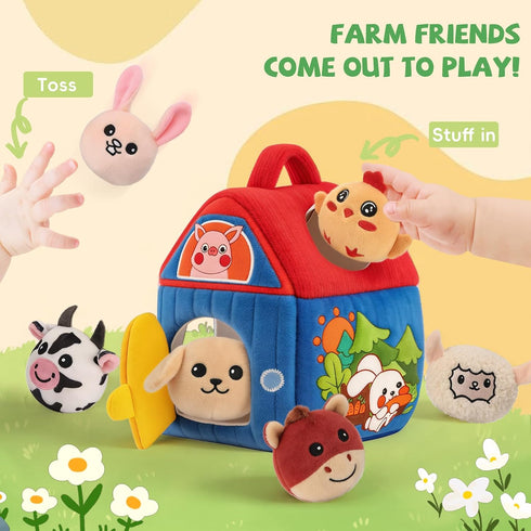 6-12 1-3, SAIMAND Baby Toys Months, Barn with Stuffed Farm Animals, Montessori Toy for Babies, Sensory Toys