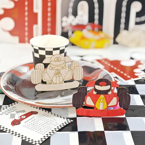 GEECOZYLIFE 24 Set Thank You for Coming Gifts - PCS Race Car DIY Crafts Kit - Unfinished Wooden Car Painting - Race Car