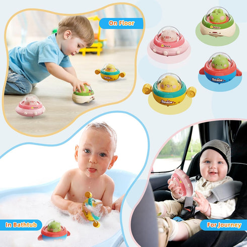 4PCS Press and Go Animal Toy Cars for Toddlers 1-3, Spaceship 1 Year Old Boy Toys, First Birthday Gift for 1 Year Old