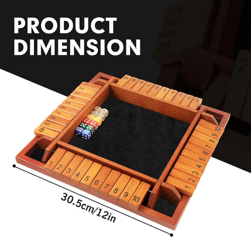 1-4 12 TooyBing Upgraded Players Shut The Box Dice Game, Wooden Board Table Family Game for Kids and Adults with Dice