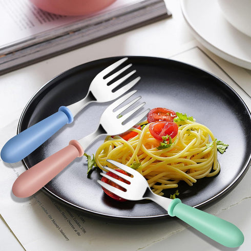 12PCS Toddler Forks, Stainless Steel Baby Utensils, Kids Silverware Set for Self Feeding, BPA Free, Mixcolor