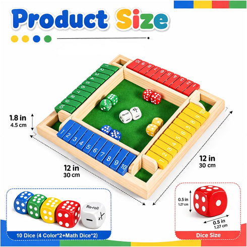12 Inch 2-4 2 Soopotay Upgraded Shut The Box Game, Large Wooden Board Game Players, Family Games for Kids and Adults