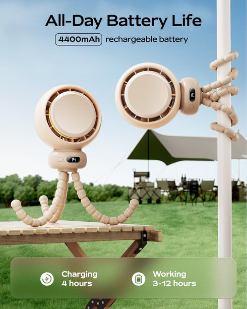 60 4 Mini Portable Stroller Fan Auto Oscillation, Quiet USB-C Rechargeable Baby Fan, Speeds, Night Light & Warning
