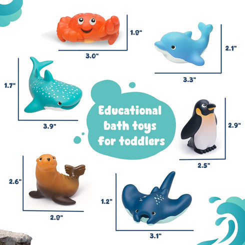6-Pcs 1-3, Set Ocean Bath Toys for Toddlers No Hole Mold Free Bathtub Toys, Whale Shark Dolphin Penguin Sea Animal