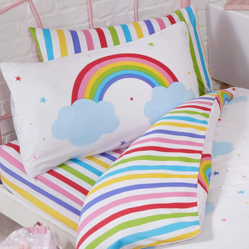 Rainbow Sky Striped Junior Toddler Bed Fitted Sheet and Pillowcase Set