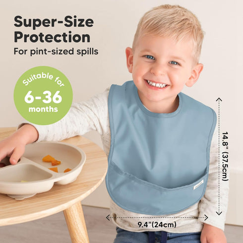 3-Pack Waterproof Baby Bibs for Eating, Lightweight with Food Catcher, Mess Proof Toddler Bibs for Boys Girls