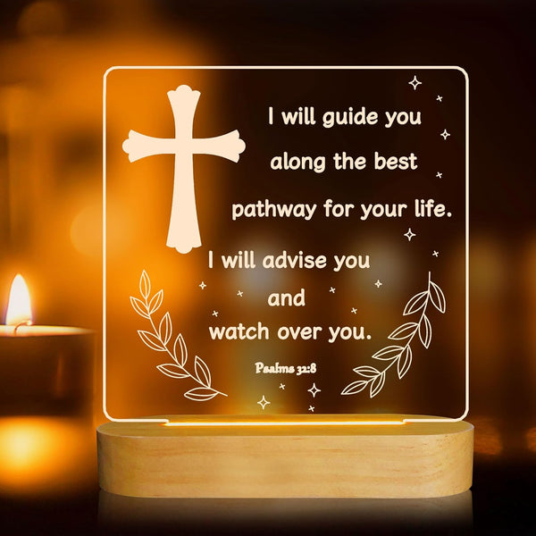 Lampeez Baptism Gift, Cross Night Light Wooden Novelty Lamp Illusion for Kids,